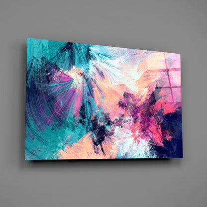 Teal Pink Feathered Splash Glass Wall Art
