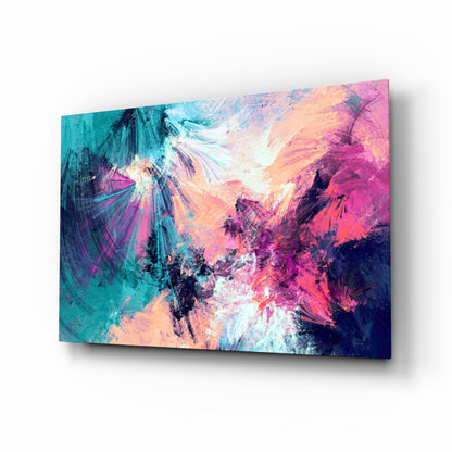 Teal Pink Feathered Splash Glass Wall Art