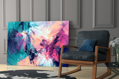 Teal Pink Feathered Splash Glass Wall Art