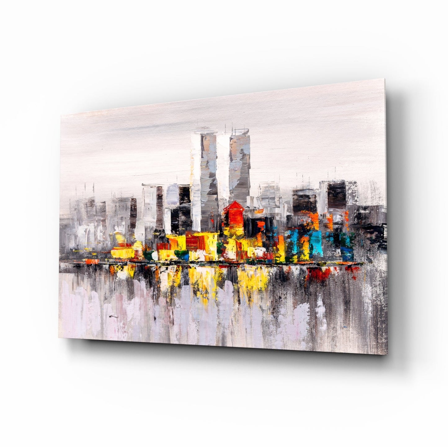 Palette Knife Twin Towers Skyline Glass Wall Art