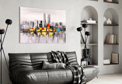 Palette Knife Twin Towers Skyline Glass Wall Art