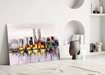 Palette Knife Twin Towers Skyline Glass Wall Art