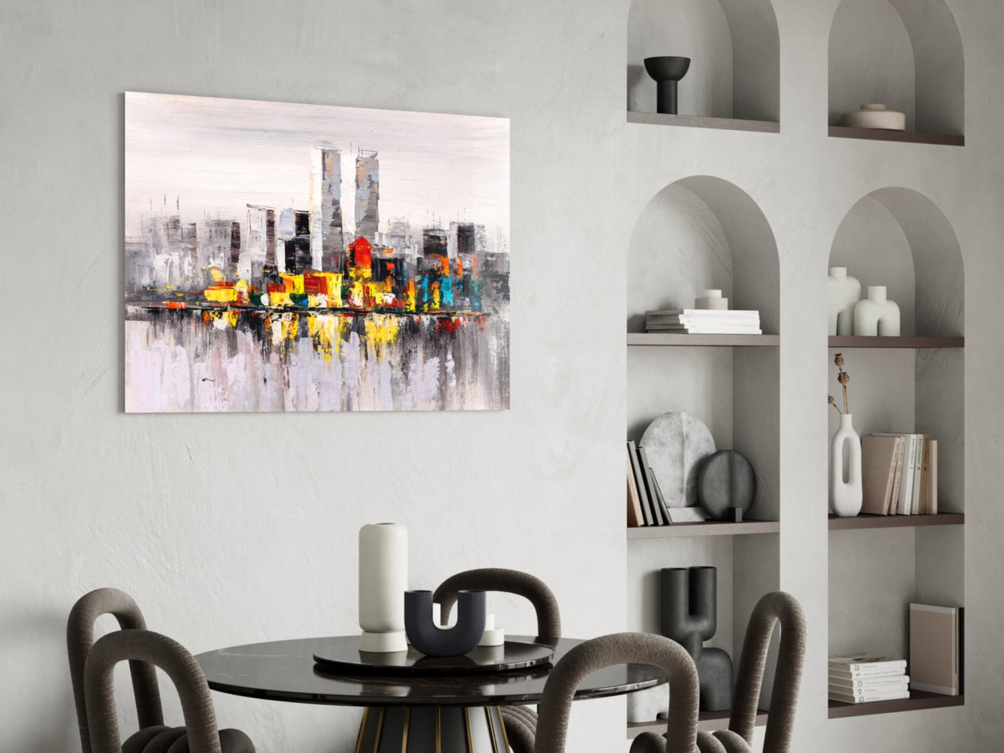 Palette Knife Twin Towers Skyline Glass Wall Art