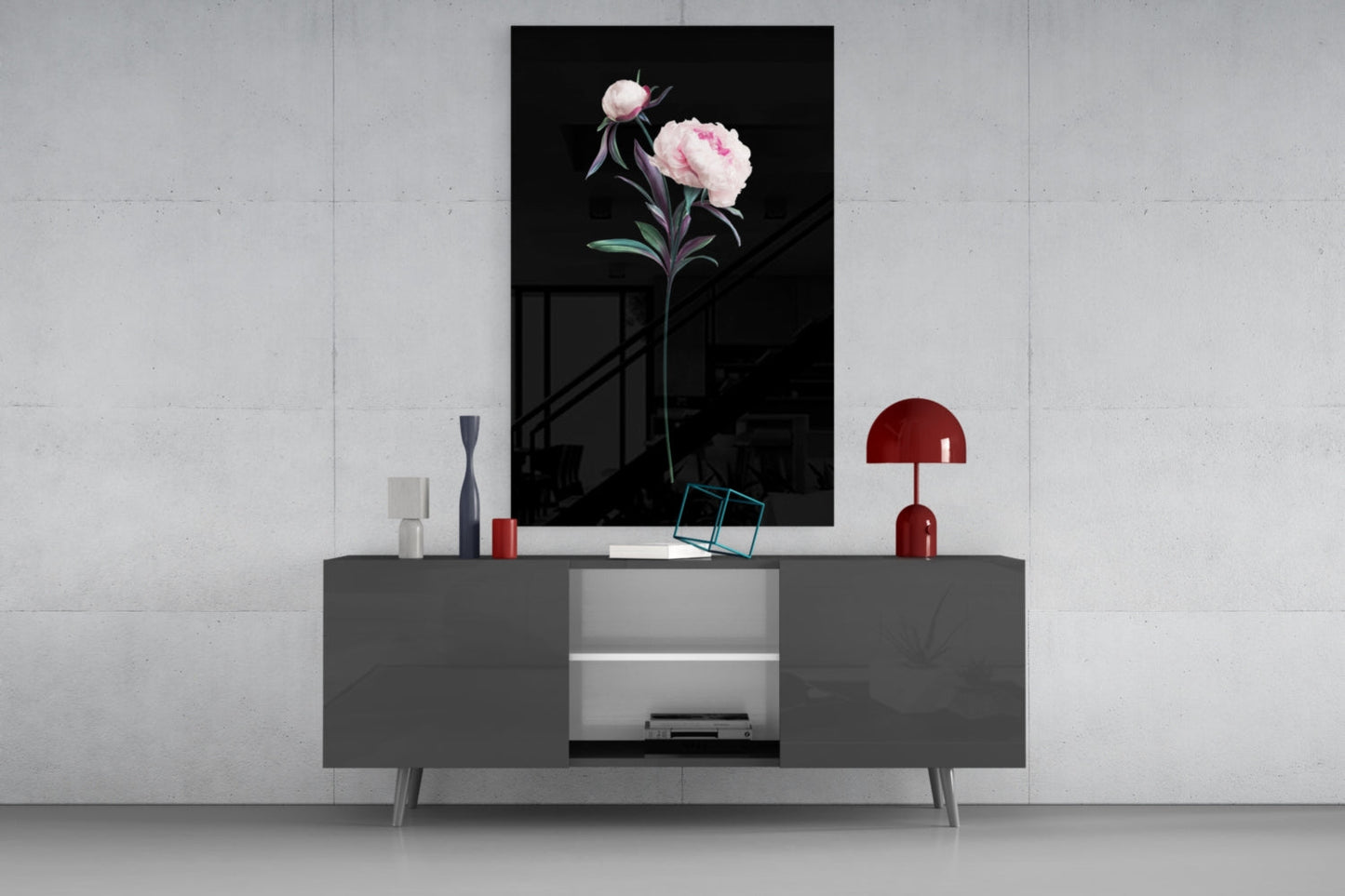 Pink Peony Botanical Study Glass Wall Art