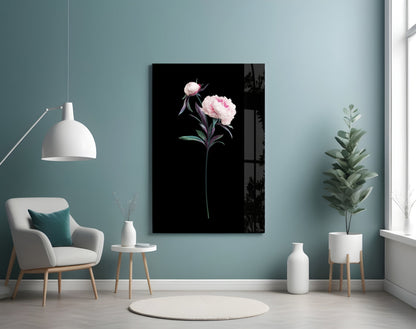 Pink Peony Botanical Study Glass Wall Art