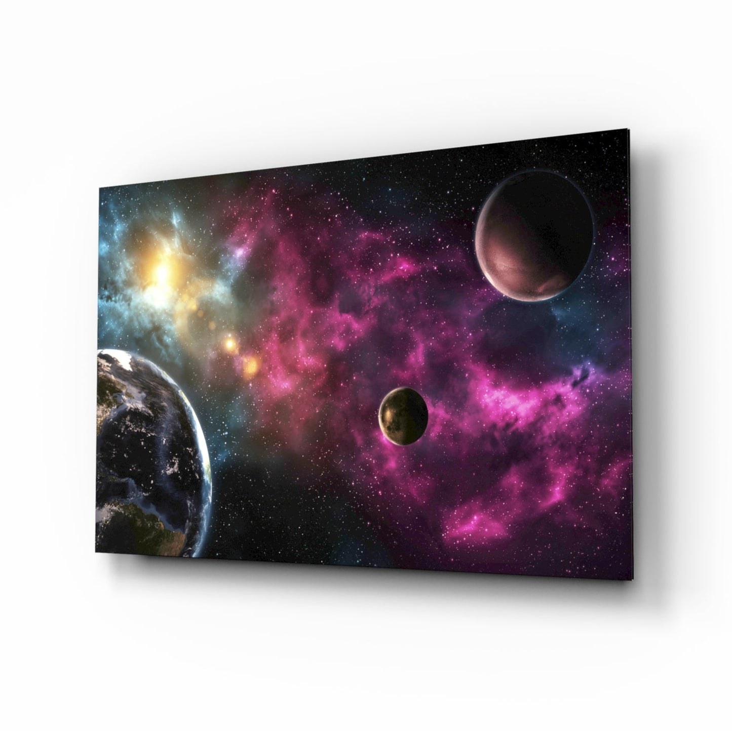 Pink Nebula Planets Glass Wall Art