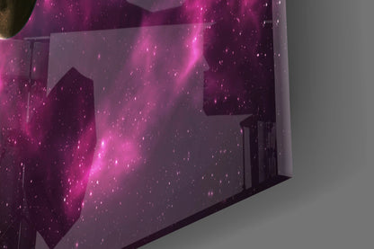 Pink Nebula Planets Glass Wall Art