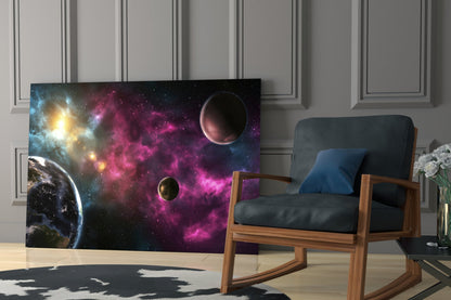 Pink Nebula Planets Glass Wall Art
