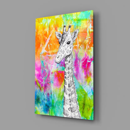 Sketch Giraffe Rainbow Watercolor Glass Wall Art