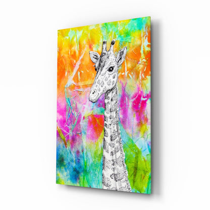 Sketch Giraffe Rainbow Watercolor Glass Wall Art