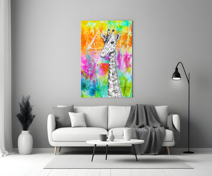 Sketch Giraffe Rainbow Watercolor Glass Wall Art