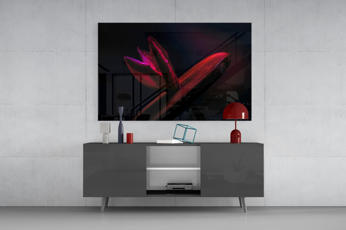 Crimson Flower Bud Dark Macro Glass Wall Art