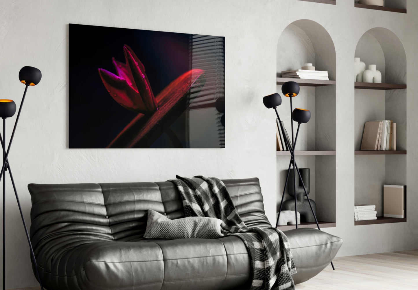 Crimson Flower Bud Dark Macro Glass Wall Art