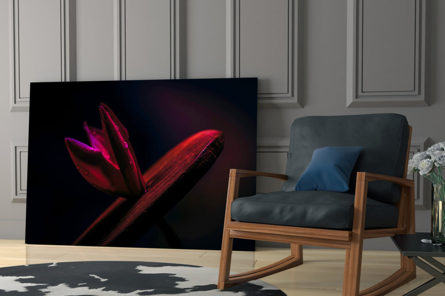 Crimson Flower Bud Dark Macro Glass Wall Art