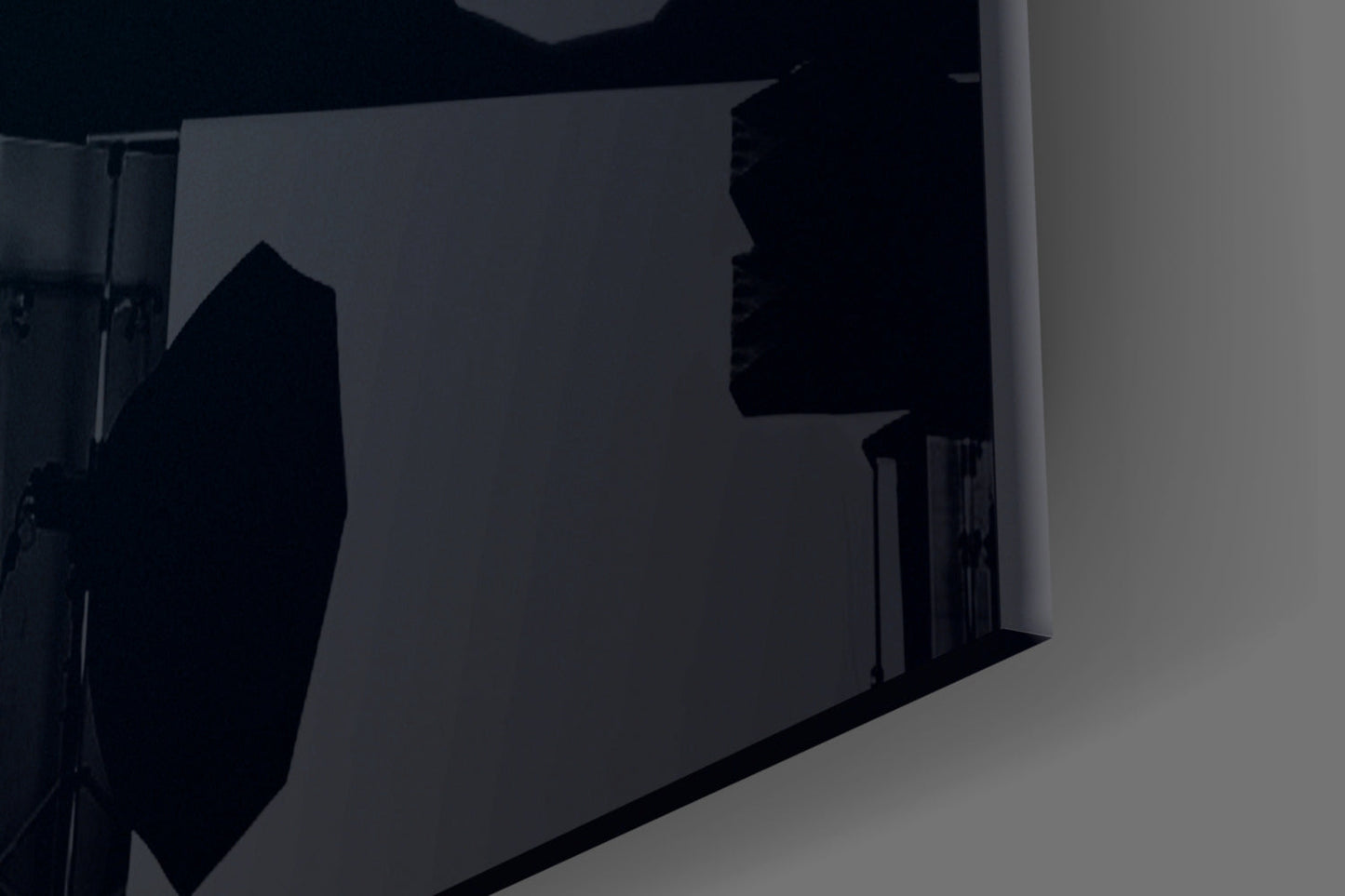 Silver Blue Leaf on Dark Navy Glass Wall Art