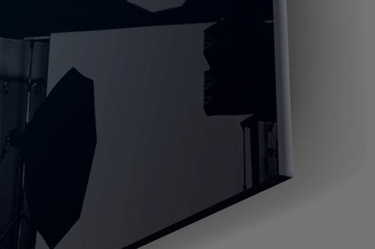 Silver Blue Leaf on Dark Navy Glass Wall Art