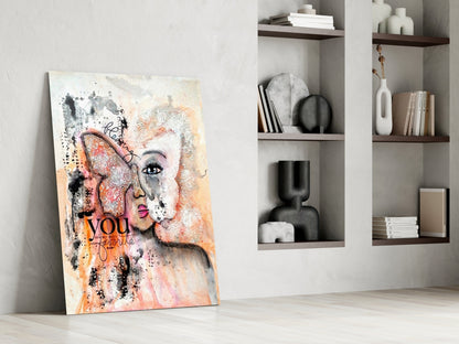 Peach Butterfly Collage Woman Glass Wall Art