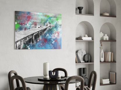 Splattered Paint Pier Green Blue Glass Wall Art