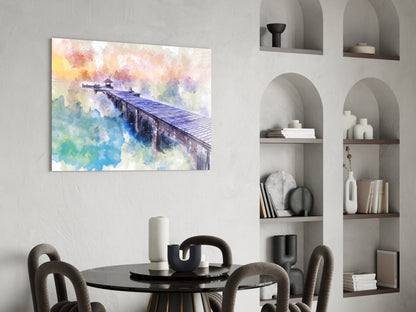 Pastel Watercolor Wooden Pier Glass Wall Art