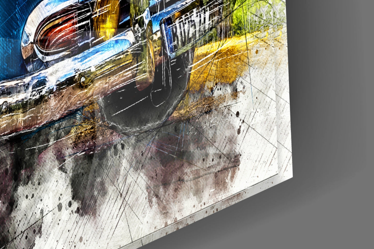 Blue Classic Convertible Sketch Glass Wall Art