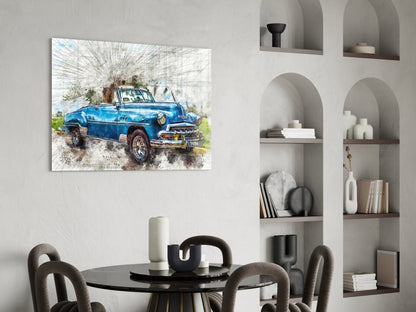 Blue Classic Convertible Sketch Glass Wall Art