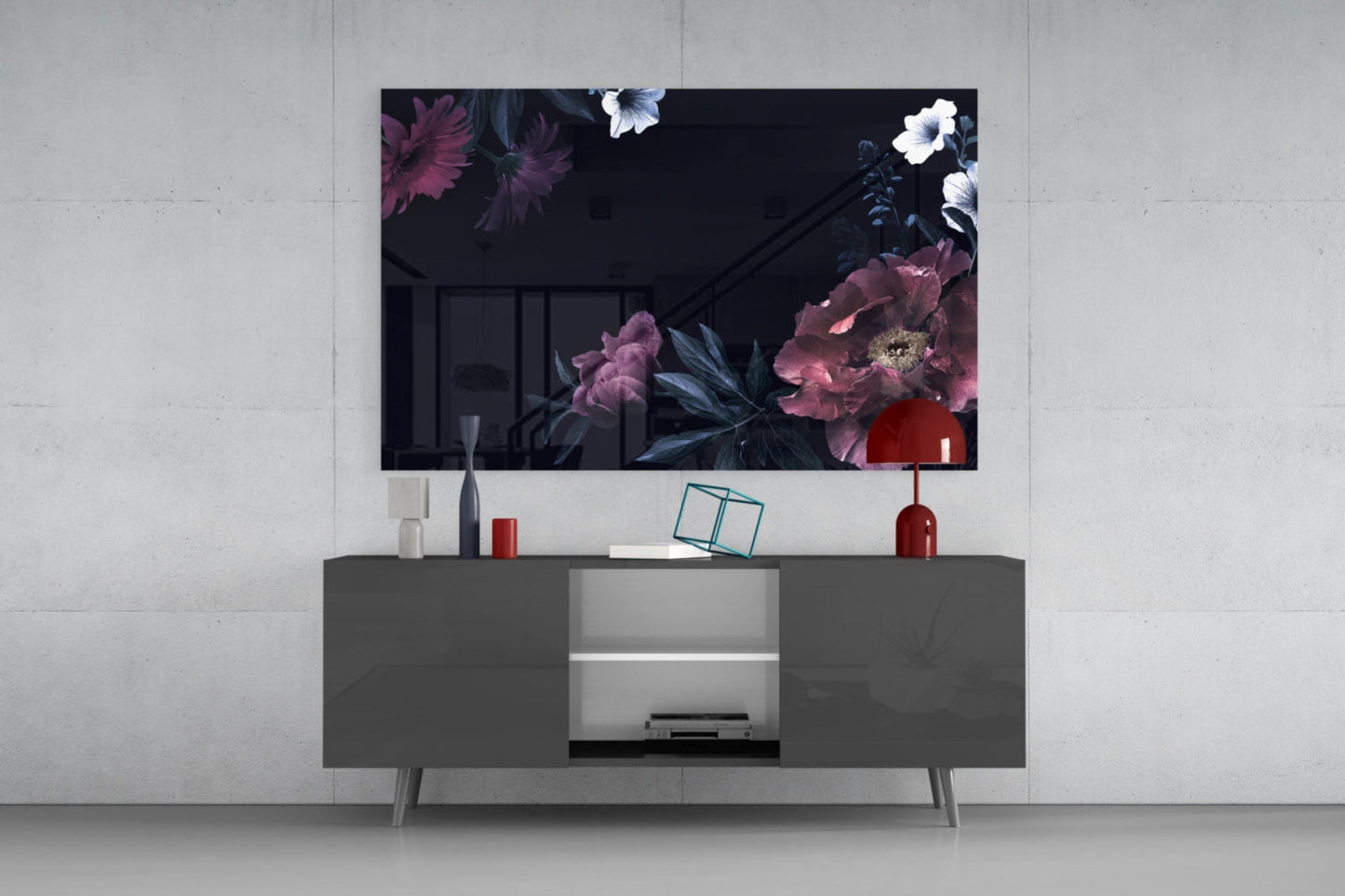 Moody Pink Peony Corner Floral Glass Wall Art