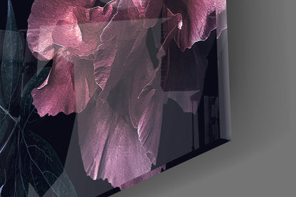 Moody Pink Peony Corner Floral Glass Wall Art