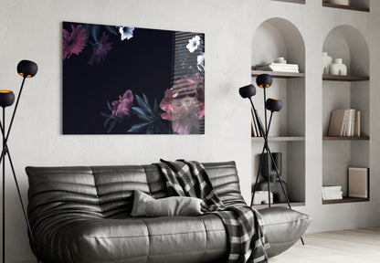 Moody Pink Peony Corner Floral Glass Wall Art