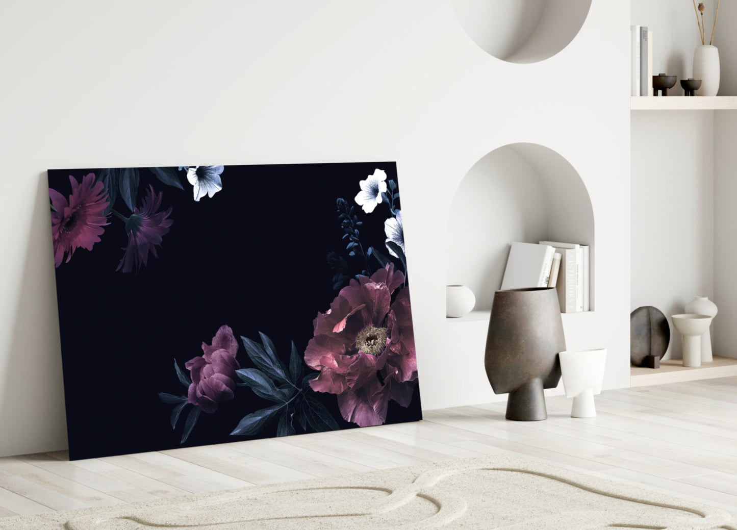 Moody Pink Peony Corner Floral Glass Wall Art