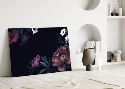 Moody Pink Peony Corner Floral Glass Wall Art
