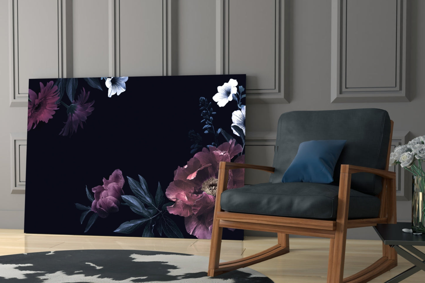 Moody Pink Peony Corner Floral Glass Wall Art