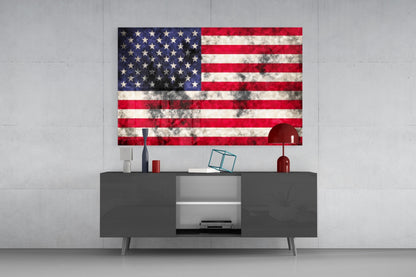 Distressed Grunge American Flag Glass Wall Art