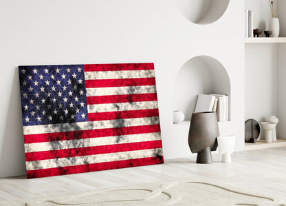 Distressed Grunge American Flag Glass Wall Art
