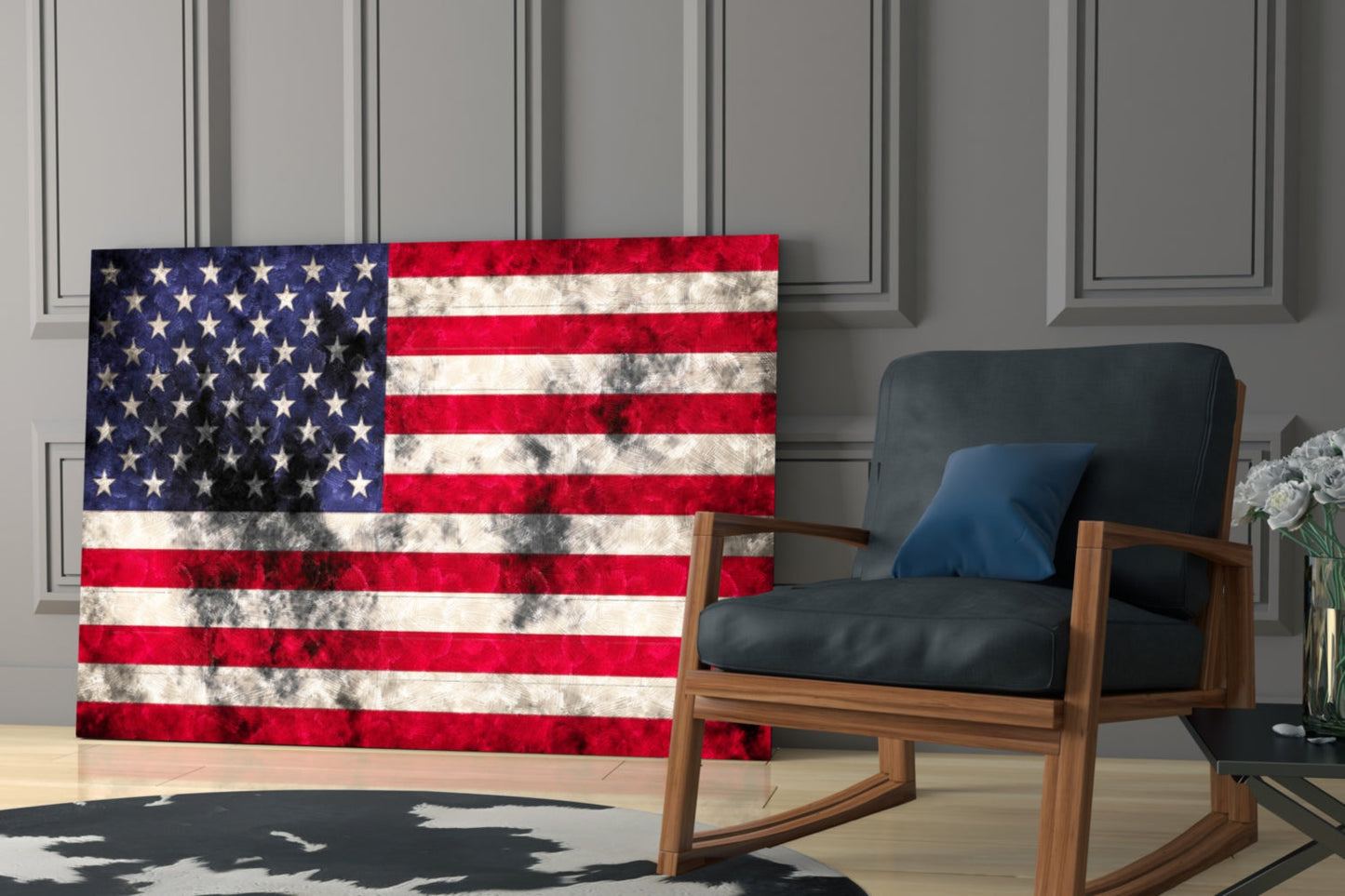 Distressed Grunge American Flag Glass Wall Art