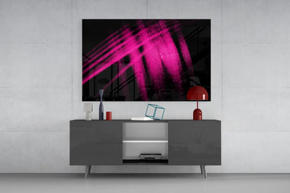 Magenta Powder Streaks on Black Glass Wall Art