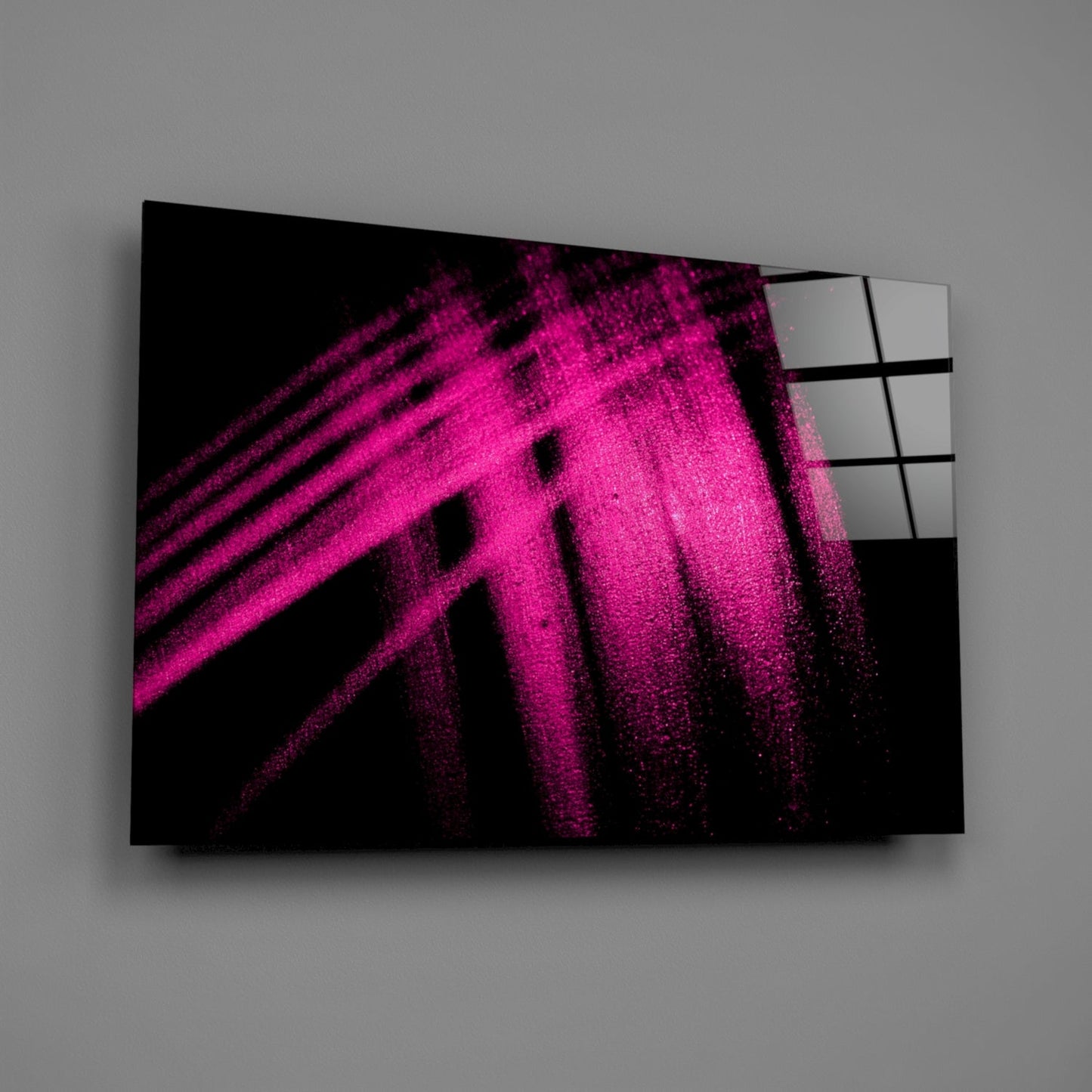 Magenta Powder Streaks on Black Glass Wall Art