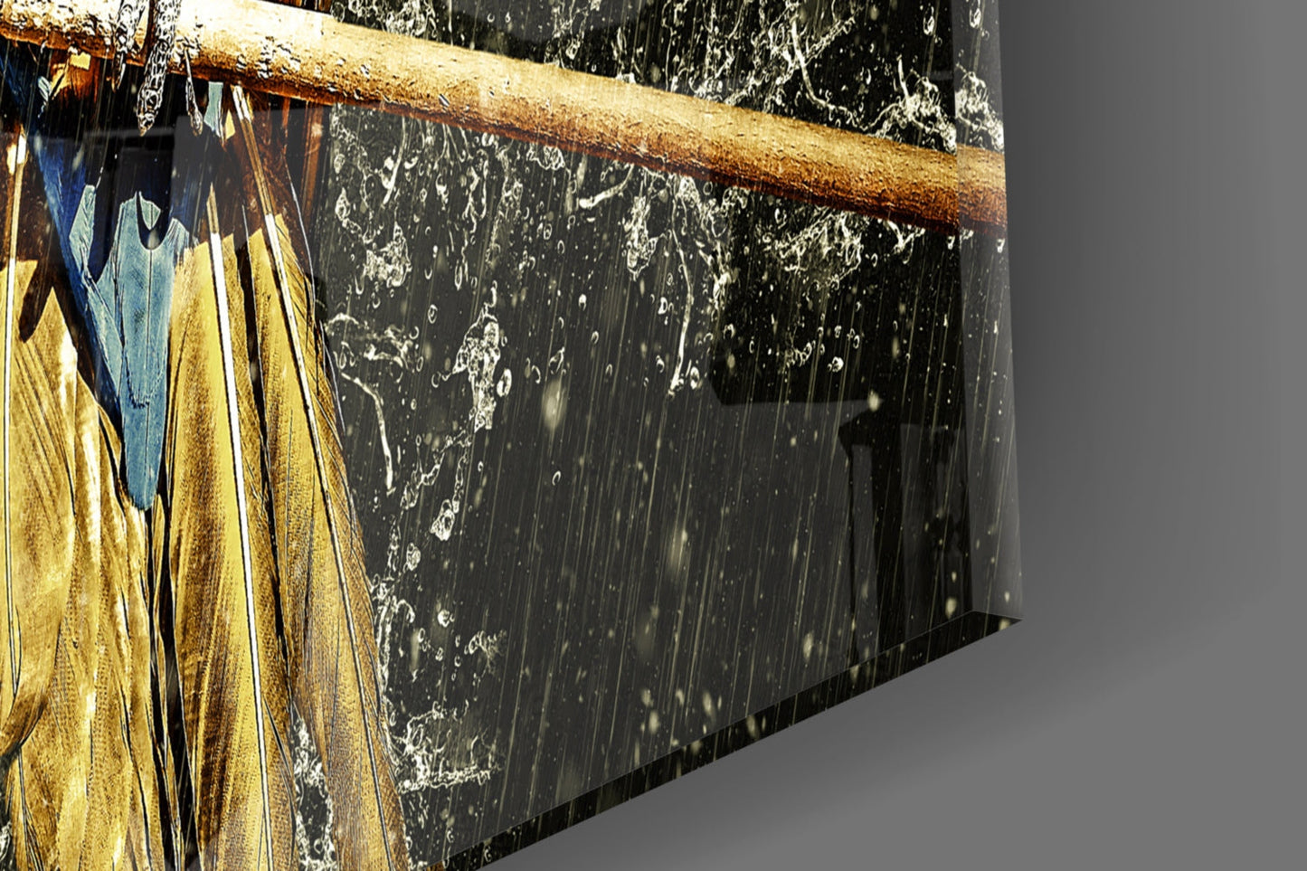 Golden Macaw Water Splash Glass Wall Art