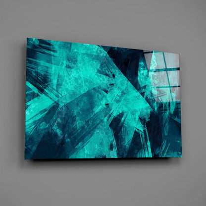 Turquoise Ice Brushstrokes Glass Wall Art