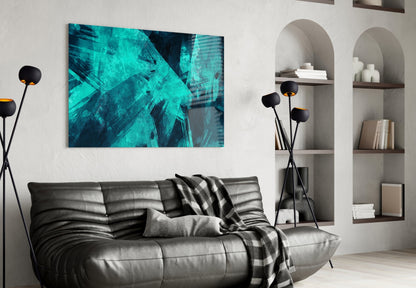 Turquoise Ice Brushstrokes Glass Wall Art