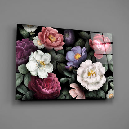 Dark Moody Vintage Rose Bouquet Floral Glass Wall Art