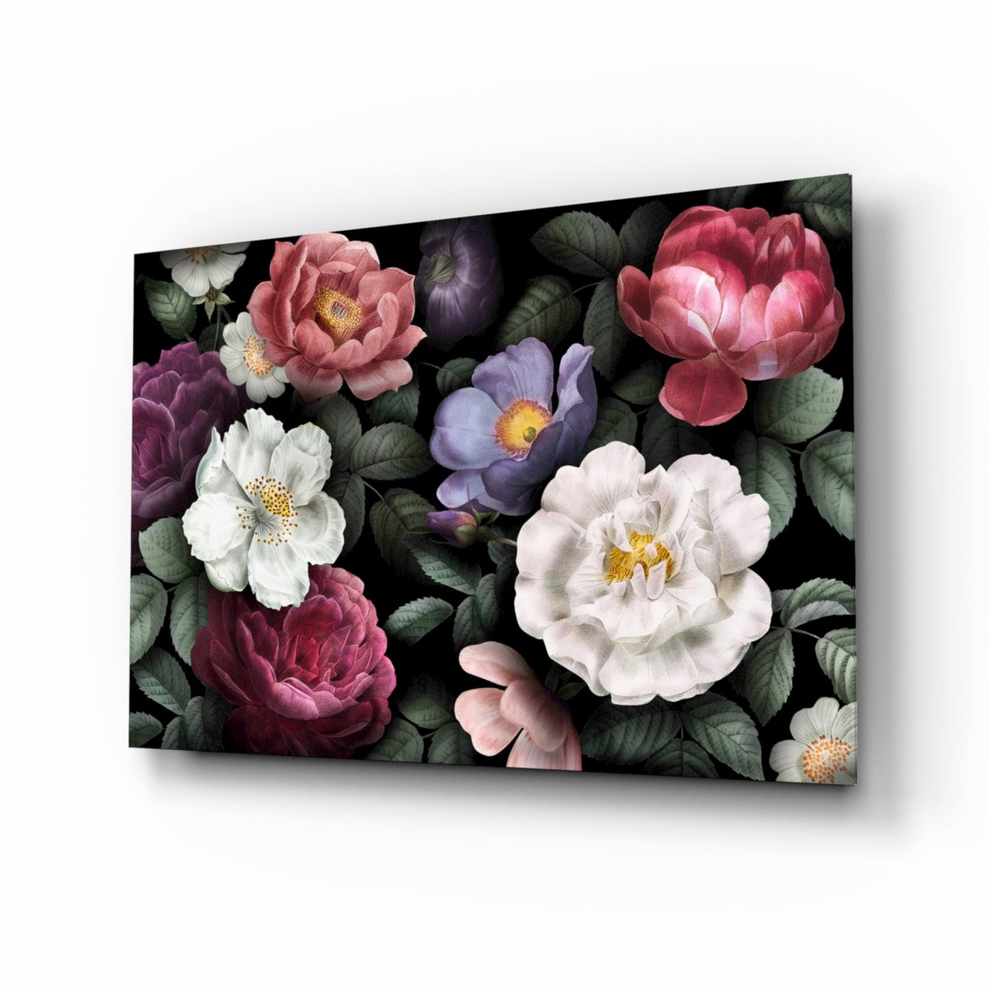 Dark Moody Vintage Rose Bouquet Floral Glass Wall Art