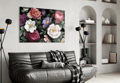 Dark Moody Vintage Rose Bouquet Floral Glass Wall Art