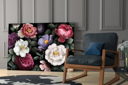 Dark Moody Vintage Rose Bouquet Floral Glass Wall Art