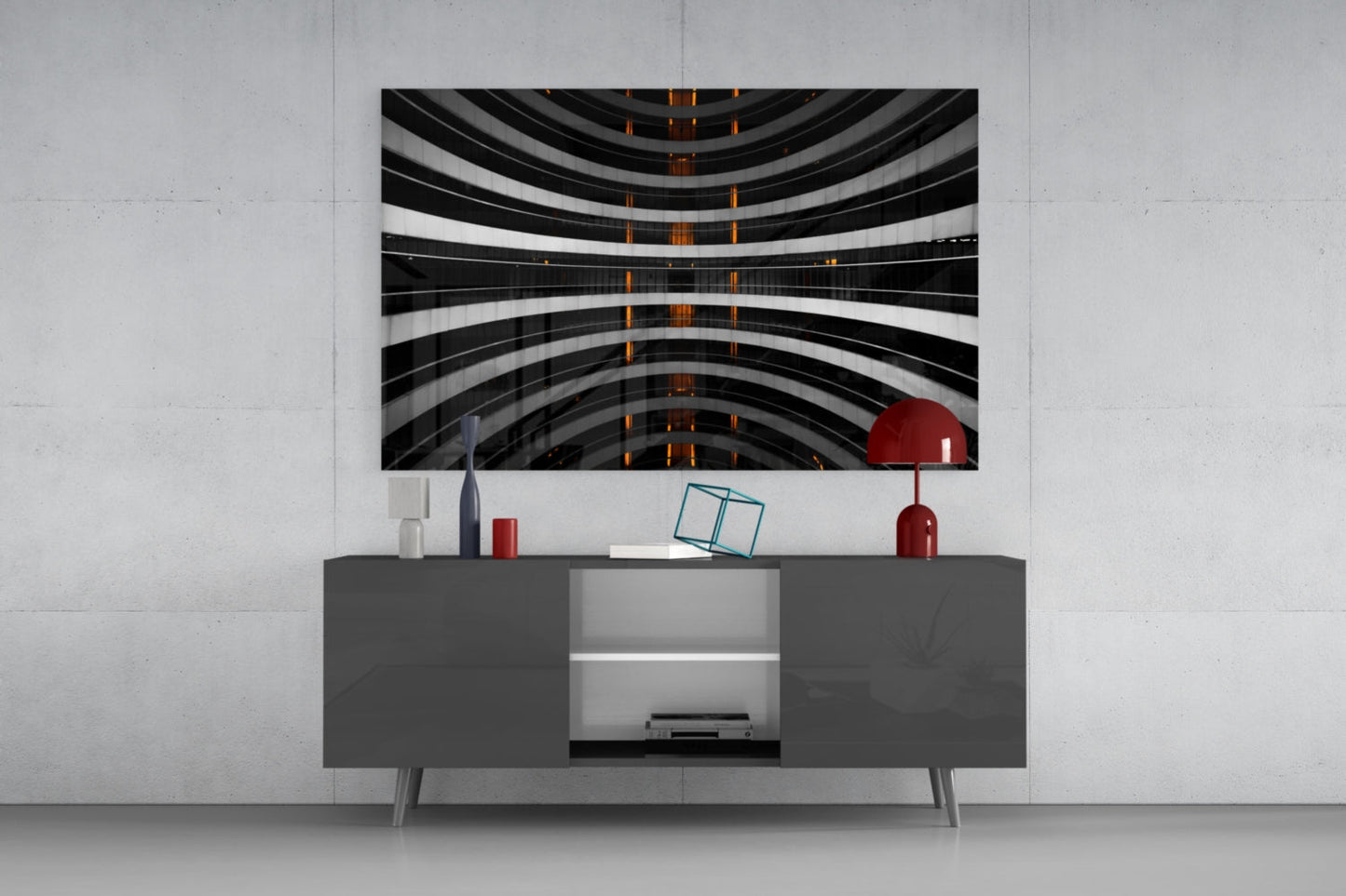 Curved Balconies Amber Lights Glass Wall Art