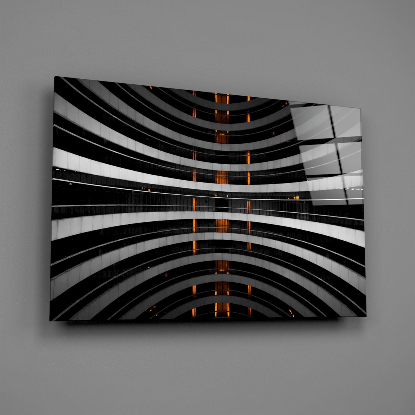 Curved Balconies Amber Lights Glass Wall Art