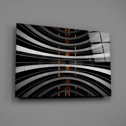 Curved Balconies Amber Lights Glass Wall Art