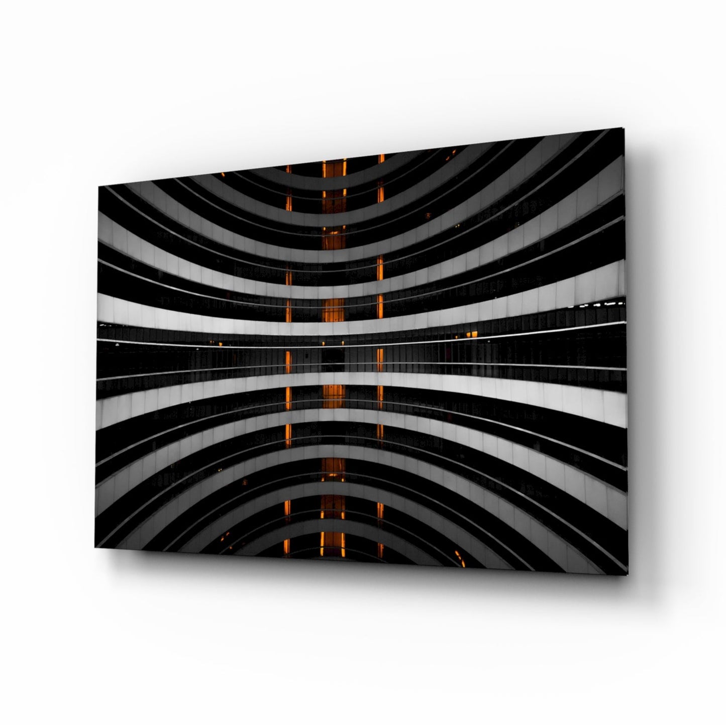 Curved Balconies Amber Lights Glass Wall Art