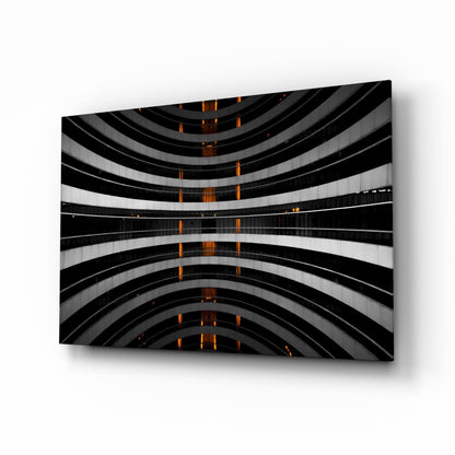 Curved Balconies Amber Lights Glass Wall Art