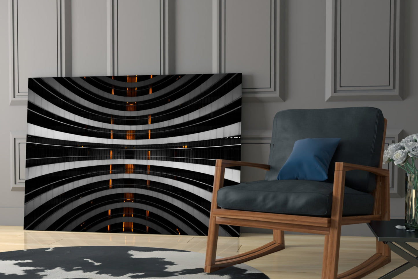 Curved Balconies Amber Lights Glass Wall Art
