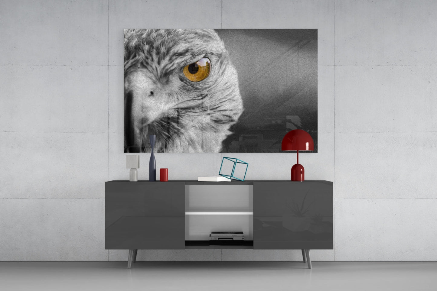 Amber Eye Monochrome Falcon Glass Wall Art